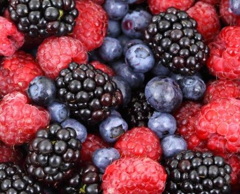 Rote Beeren, Blaubeeren, Himbeeren, Brombeeren